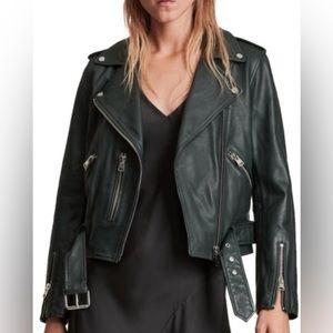 All Saints Balfern Moto Leather Jacket / RARE color - green skies UK 4 / US 0